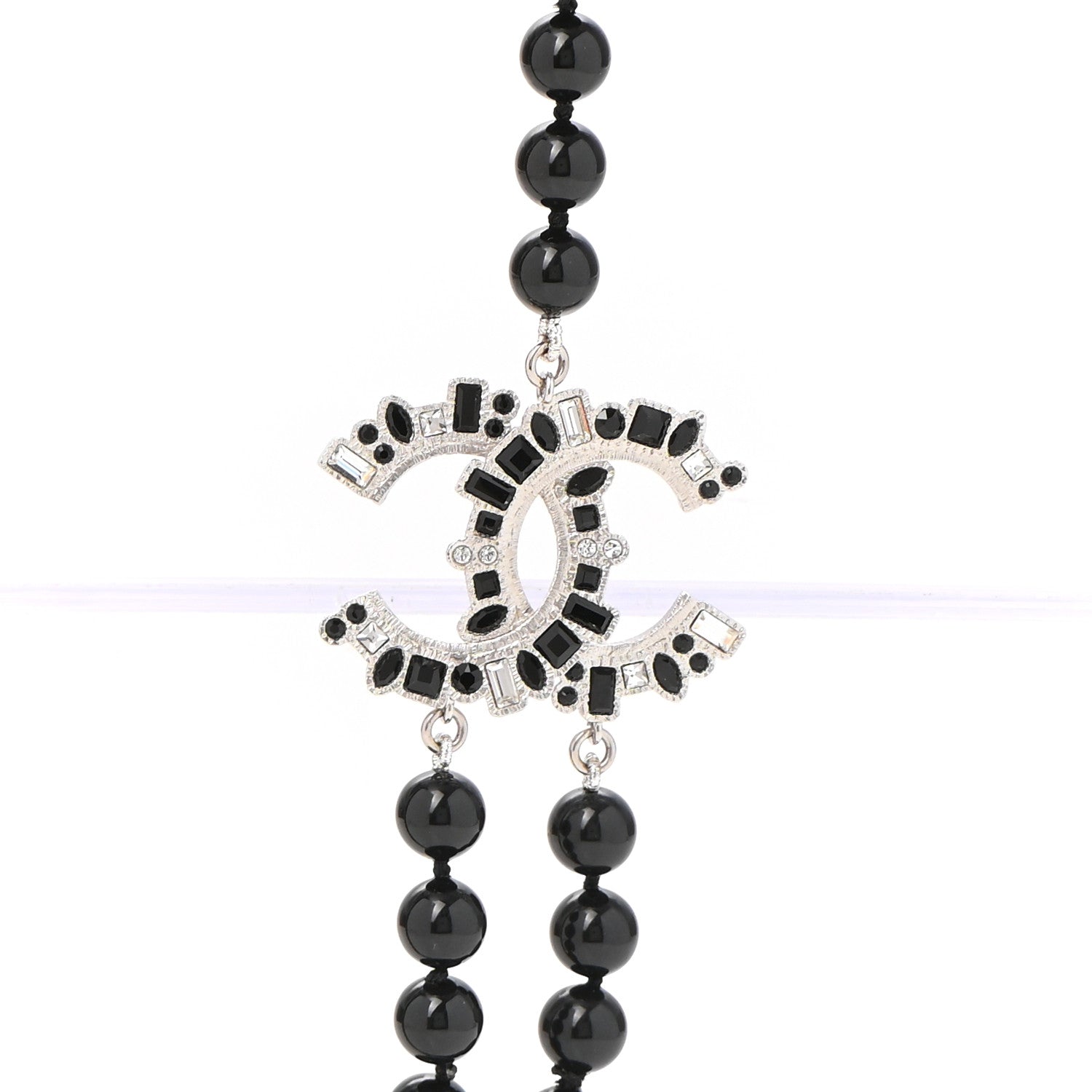 Chanel Bead Crystal Multi Strand CC Smiley Emoji Necklace Silver Black 4 of 6