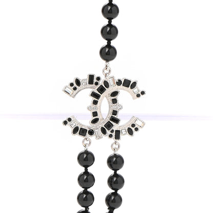 Chanel Bead Crystal Multi Strand CC Smiley Emoji Necklace Silver Black 4 of 6