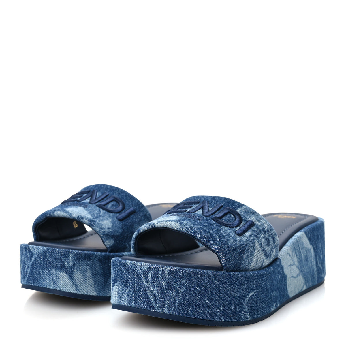Denim Sea Garden Logo Sunshine Flatform Slide Sandals 37 Blue Medium Dark Blue