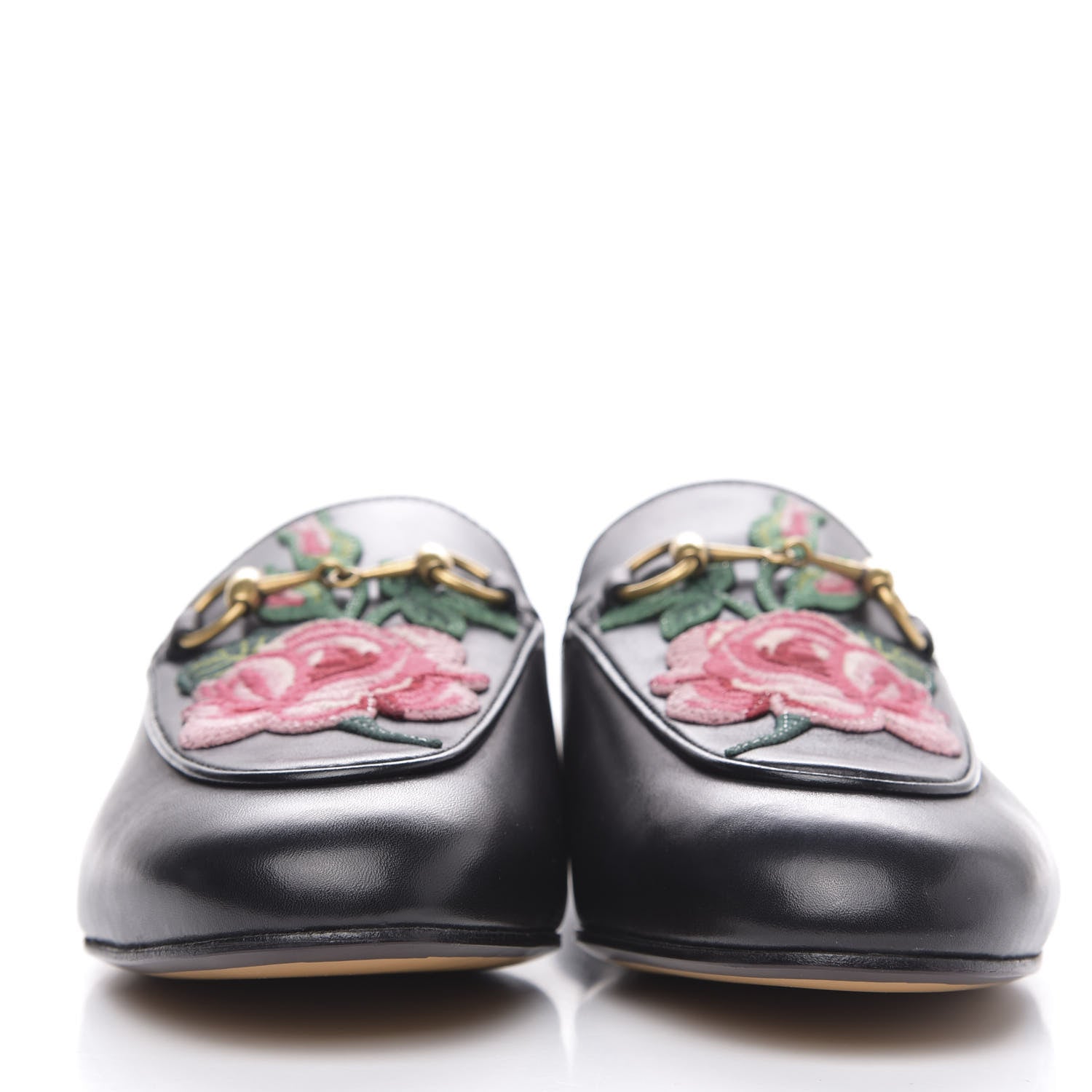 Gucci Calfskin Flower Embroidered Princetown Slippers 37 Black 2 of 11
