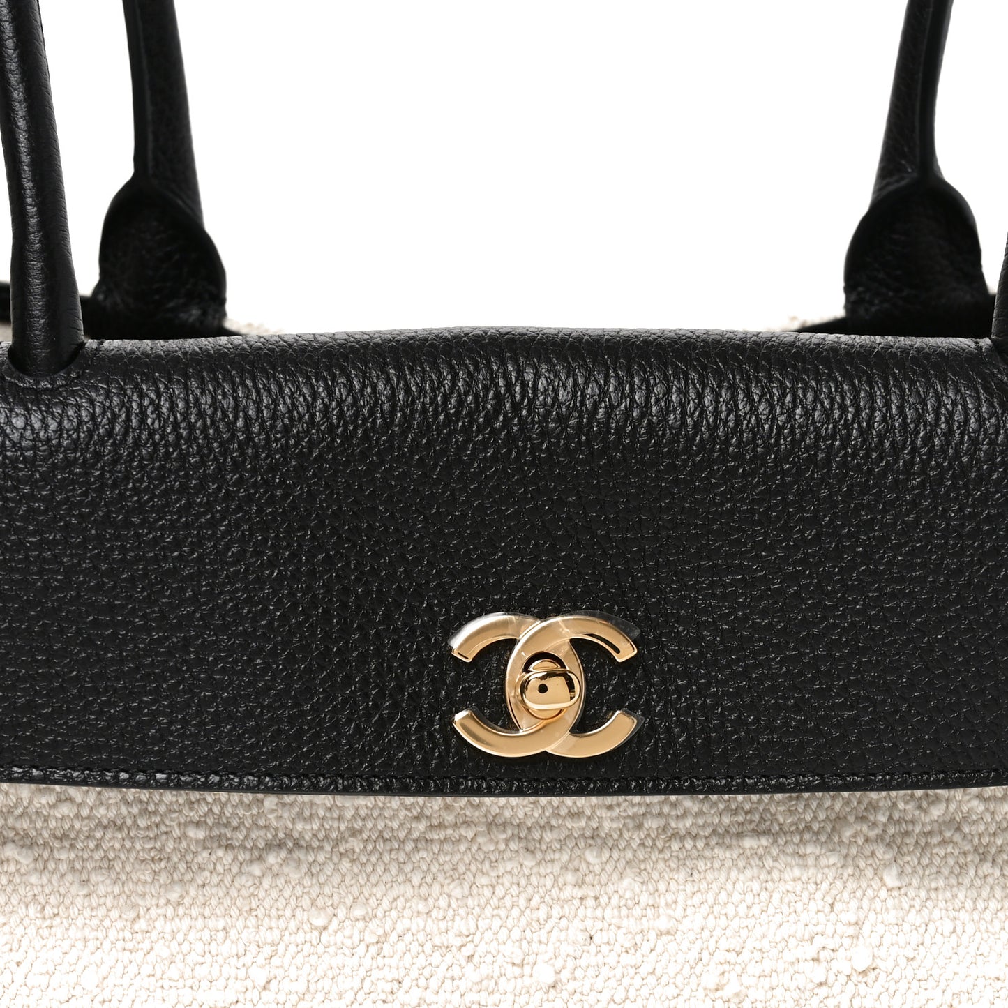 Grained Calfskin Boucle Urban Essentials Small Shopping Bag Ecru Black