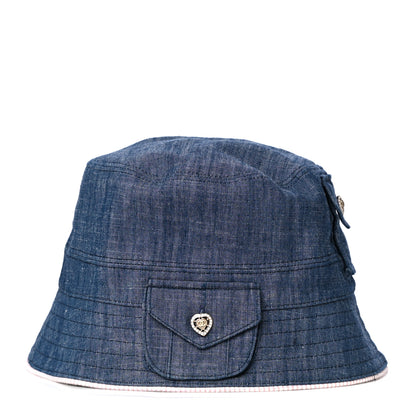 Chanel Denim Gingham Crystal CC Pocket Bucket Hat 57 Blue Pink 1 of 9