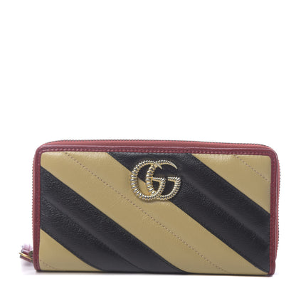 Gucci Azalea Calfskin Matelasse Diagonal Patchwork Torchon GG Marmont Zip Around Wallet Black Beige Romantic Cerise 1 of 7