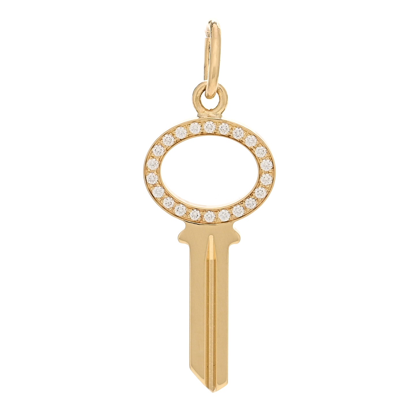 18K Yellow Gold Diamond Modern Keys Open Oval Key Pendant