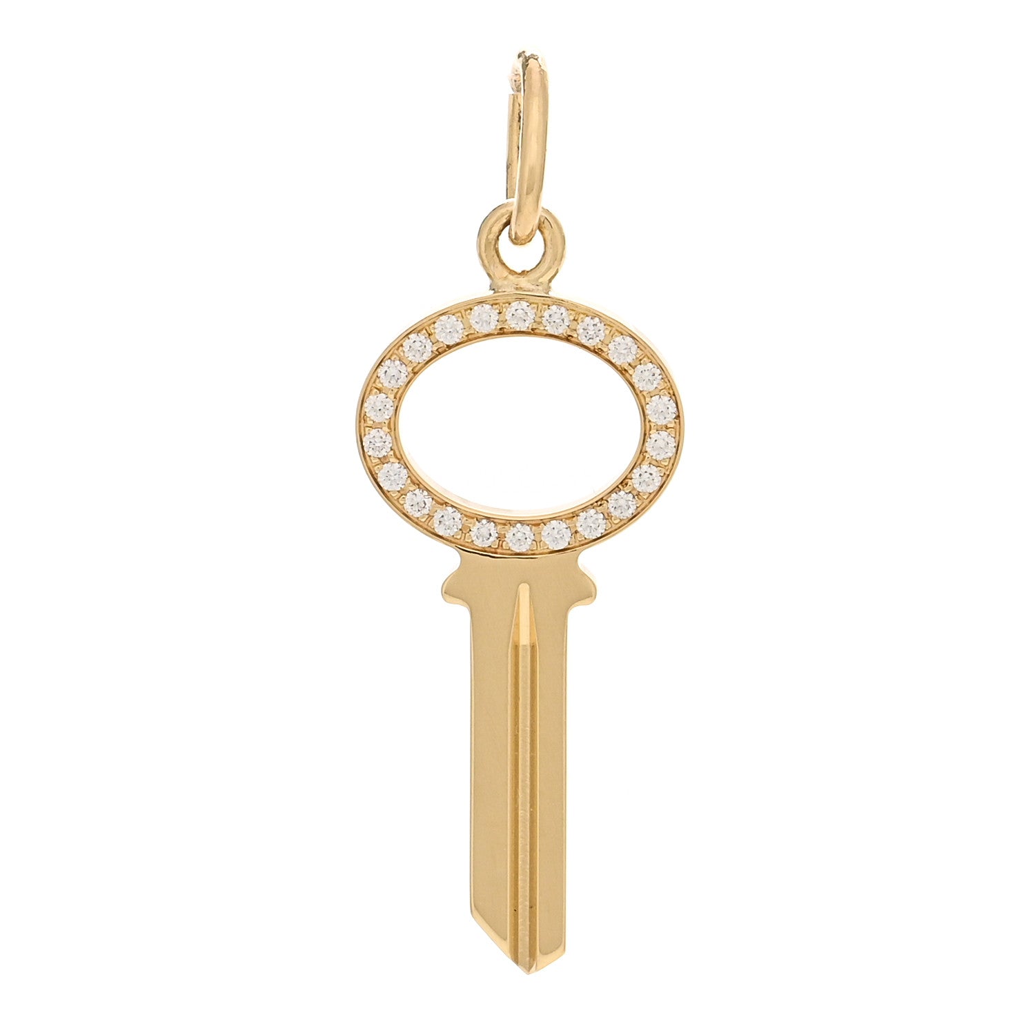Tiffany 18K Yellow Gold Diamond Modern Keys Open Oval Key Pendant 1 of 4