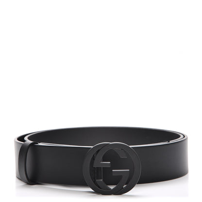 Gucci Selleria Calfskin Monochrome Interlocking G 37mm Belt 105 42 Black 1 of 12