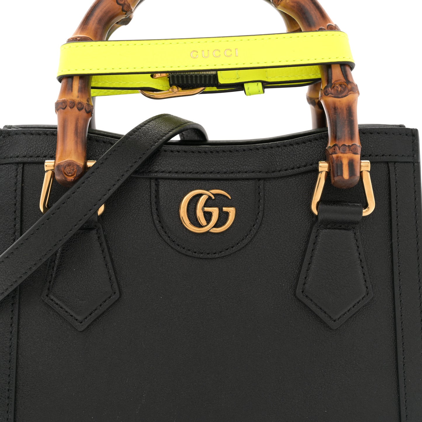 Wonka Grain Calfskin Mini Diana Tote Bag Black Yellow Fluo