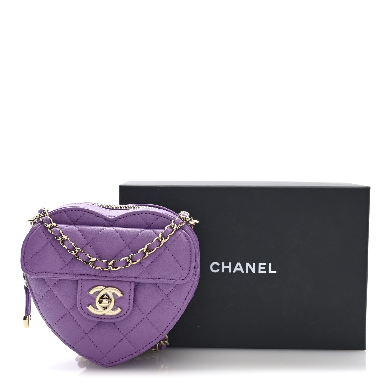 Chanel Lambskin Quilted CC In Love Heart Clutch With Chain Purple 10 of 10