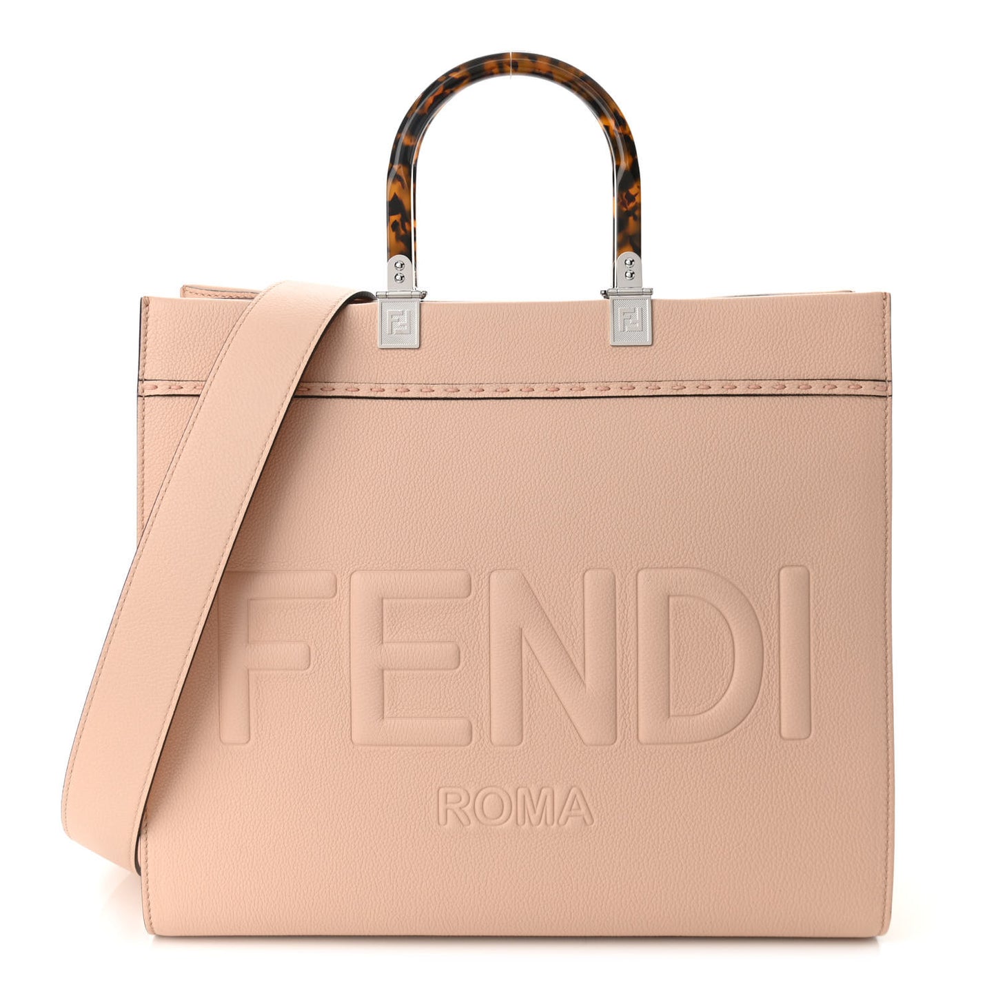 Vitello Cher Plexiglass Logo Debossed Medium Fendi Sunshine Shopper Tote Light Rose