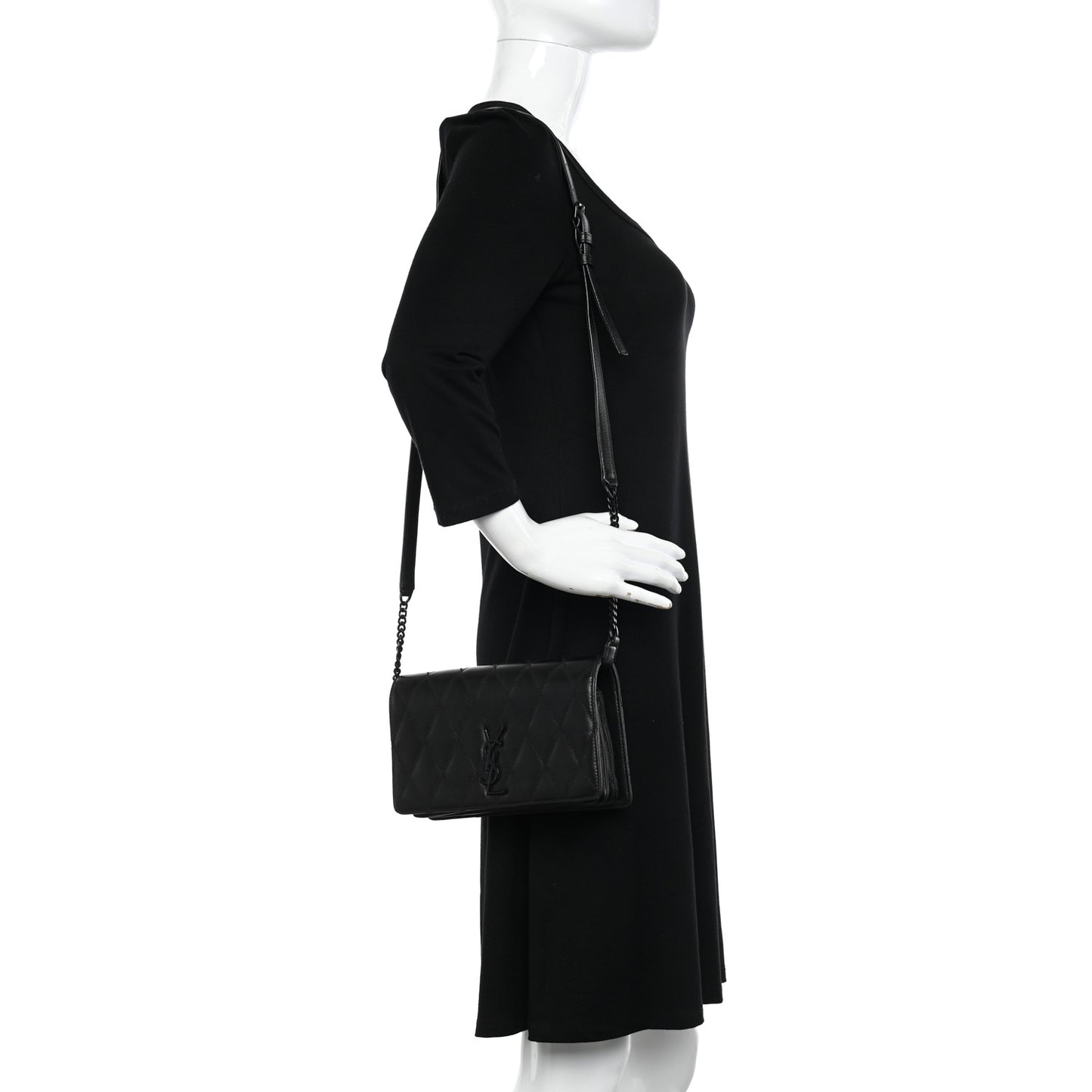 Lambskin Diamond Quilted Monogram Angie Chain Bag Black