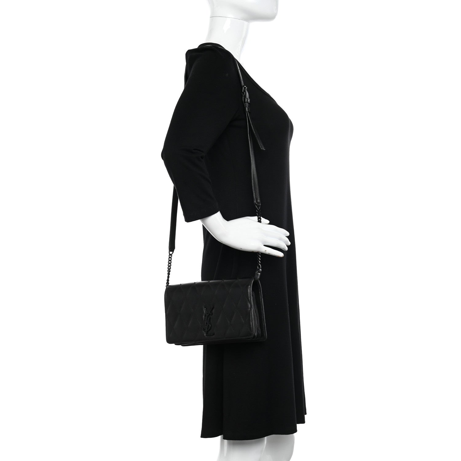 Saint Laurent Lambskin Diamond Quilted Monogram Angie Chain Bag Black 2 of 11
