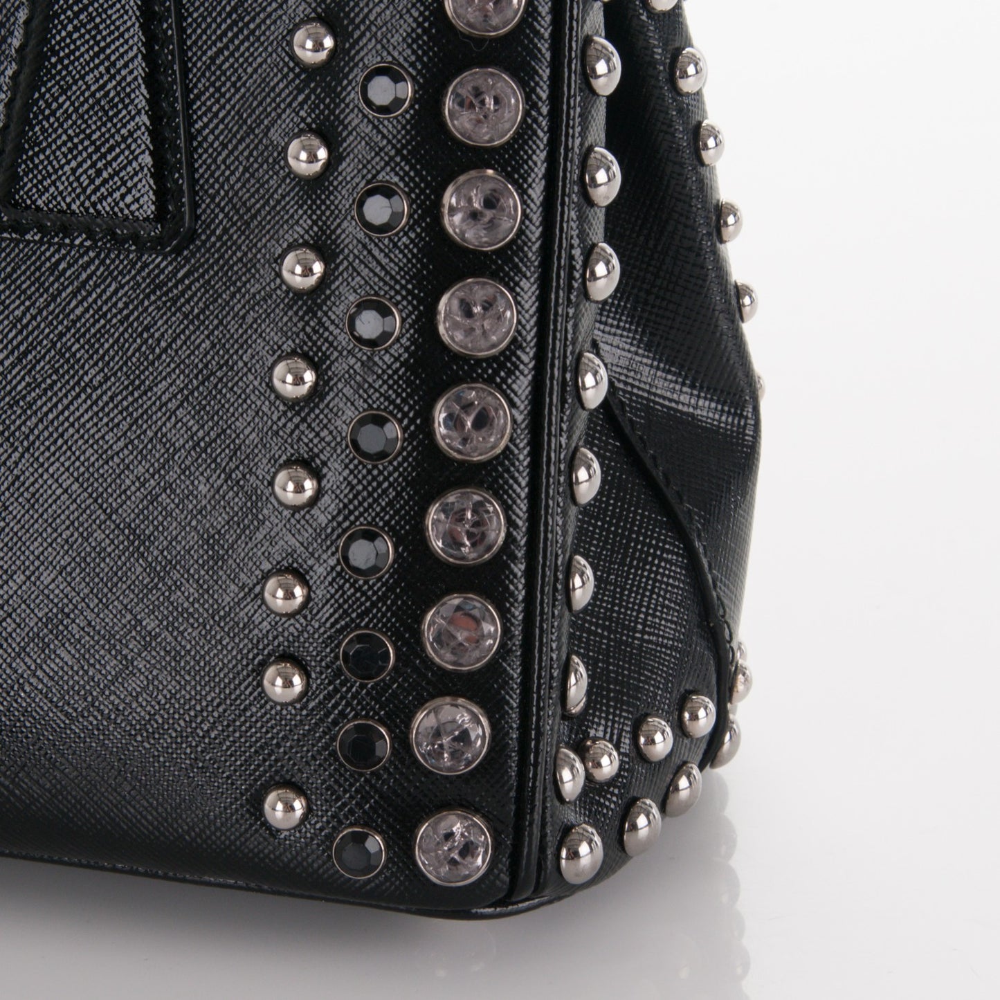 Saffiano Vernice Crystal Small Galleria Double Zip Tote Black