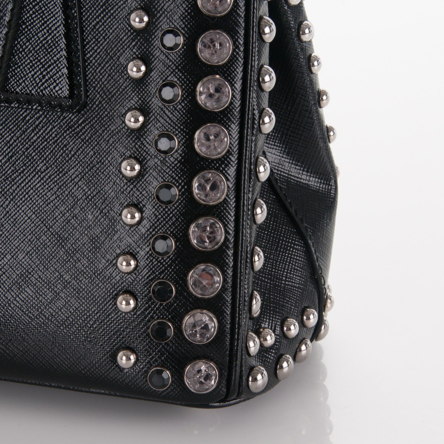 Prada Saffiano Vernice Crystal Small Galleria Double Zip Tote Black 13 of 16