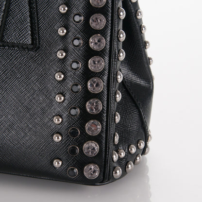 Prada Saffiano Vernice Crystal Small Galleria Double Zip Tote Black 13 of 16