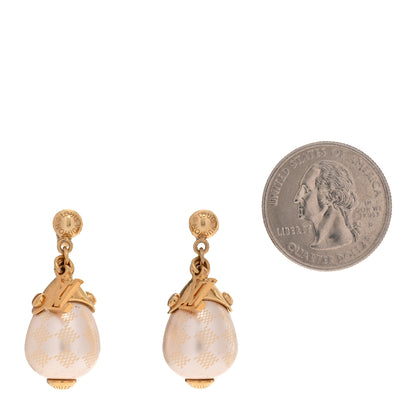 Louis Vuitton Pearl LV Drop Earrings Gold 2 of 5