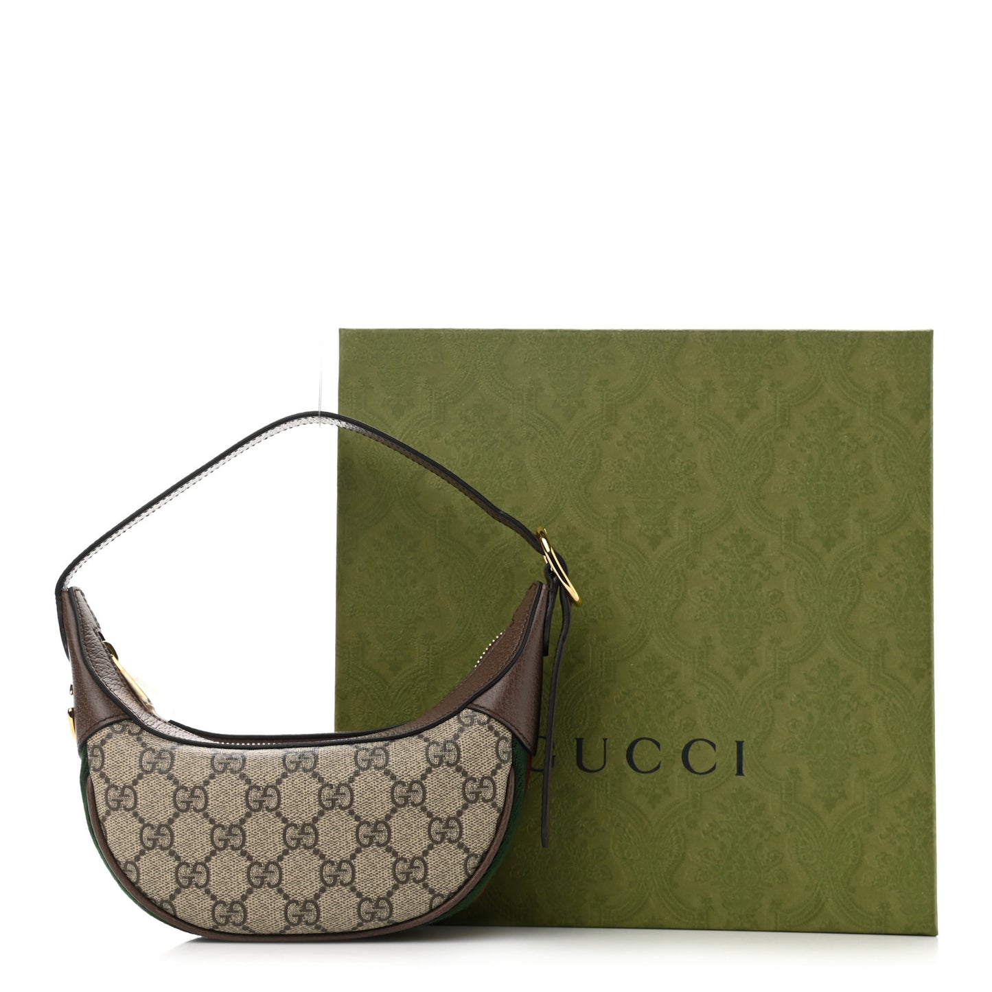 GG Supreme Monogram Textured Calfskin Web Mini Ophidia Half Moon Hobo Beige Ebony New Acero
