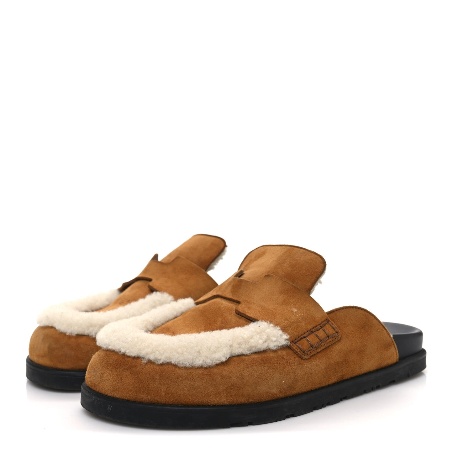 Suede Goatskin Shearling Go Mules 37.5 Beige Kraft Ecru
