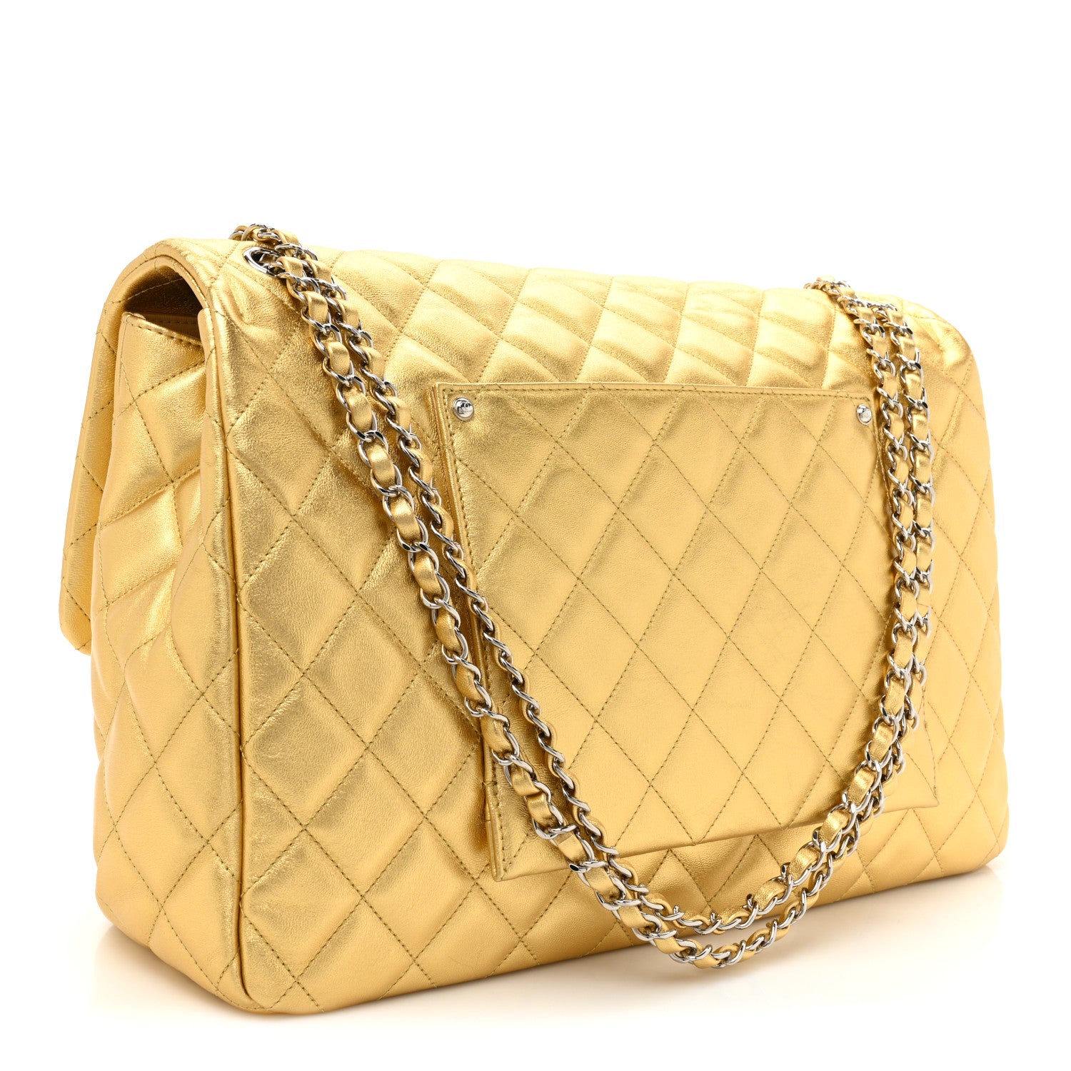 Chanel Metallic Calfskin Quilted Small XXL Travel Flap Bag Gold 3 of 9