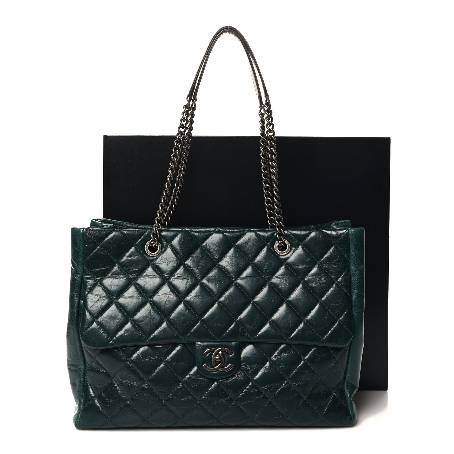 Chanel Glazed Calfskin Quilted Large Front Flap Tote Dark Green 11 of 11