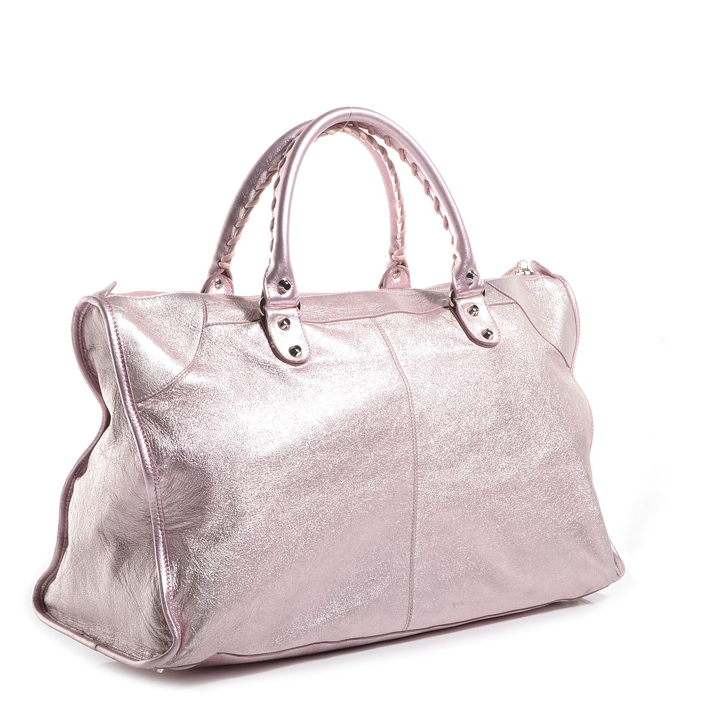 Metallic Agneau Classic Silver Hardware Work Sparkle Pale Rose