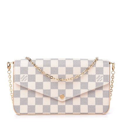 Louis Vuitton Damier Azur Pochette Felicie Chain Wallet Rose Ballerine 1 of 11