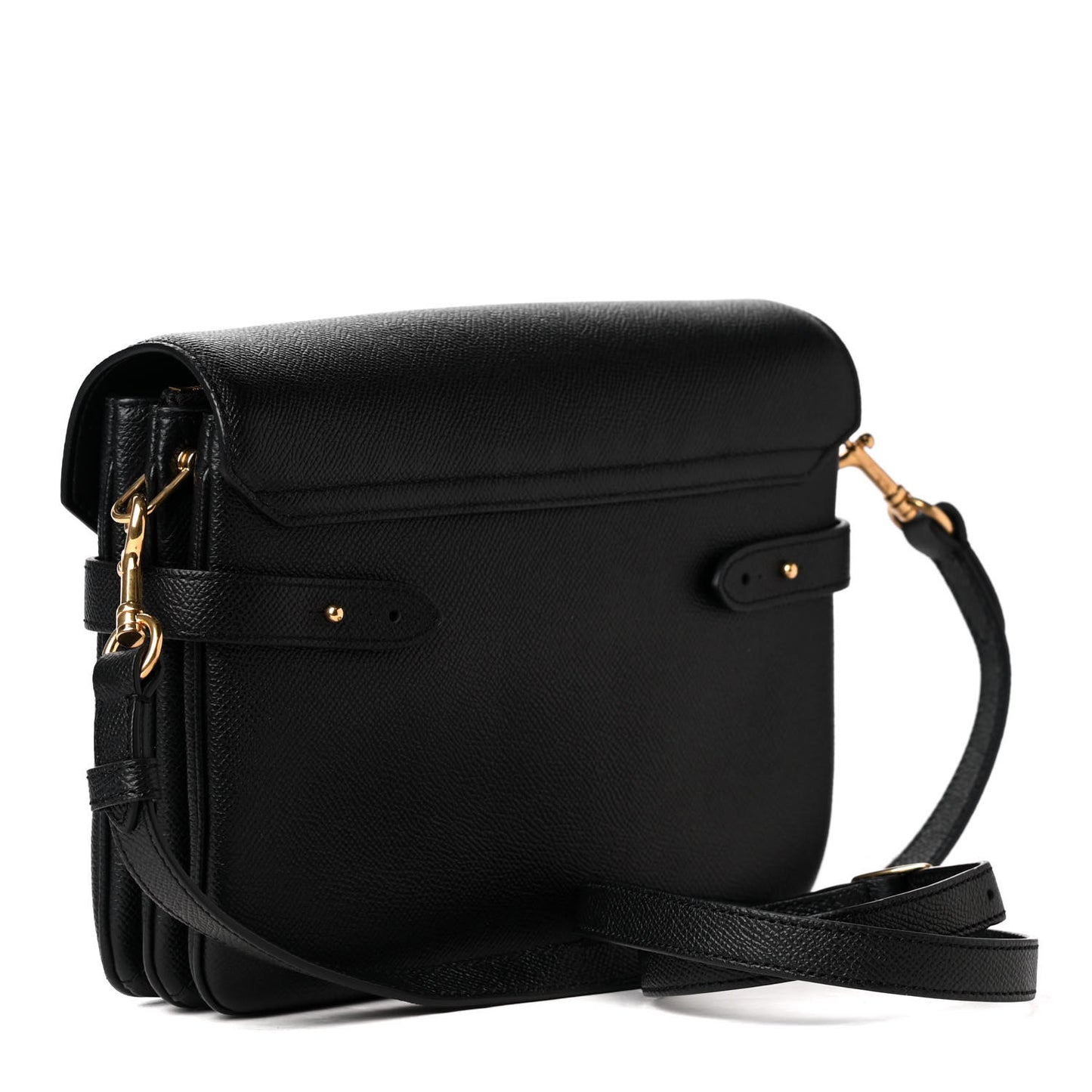 Small Classic Grain Calfskin Belted Bayswater Satchel Black