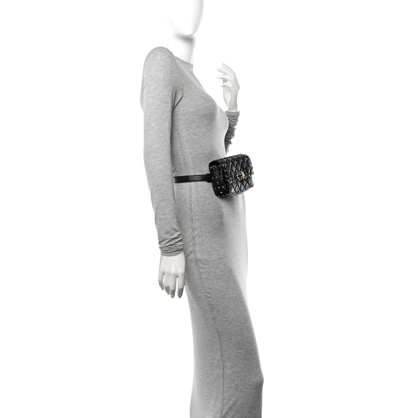 Lambskin Rockstud Spike Belt Bag 85 Black