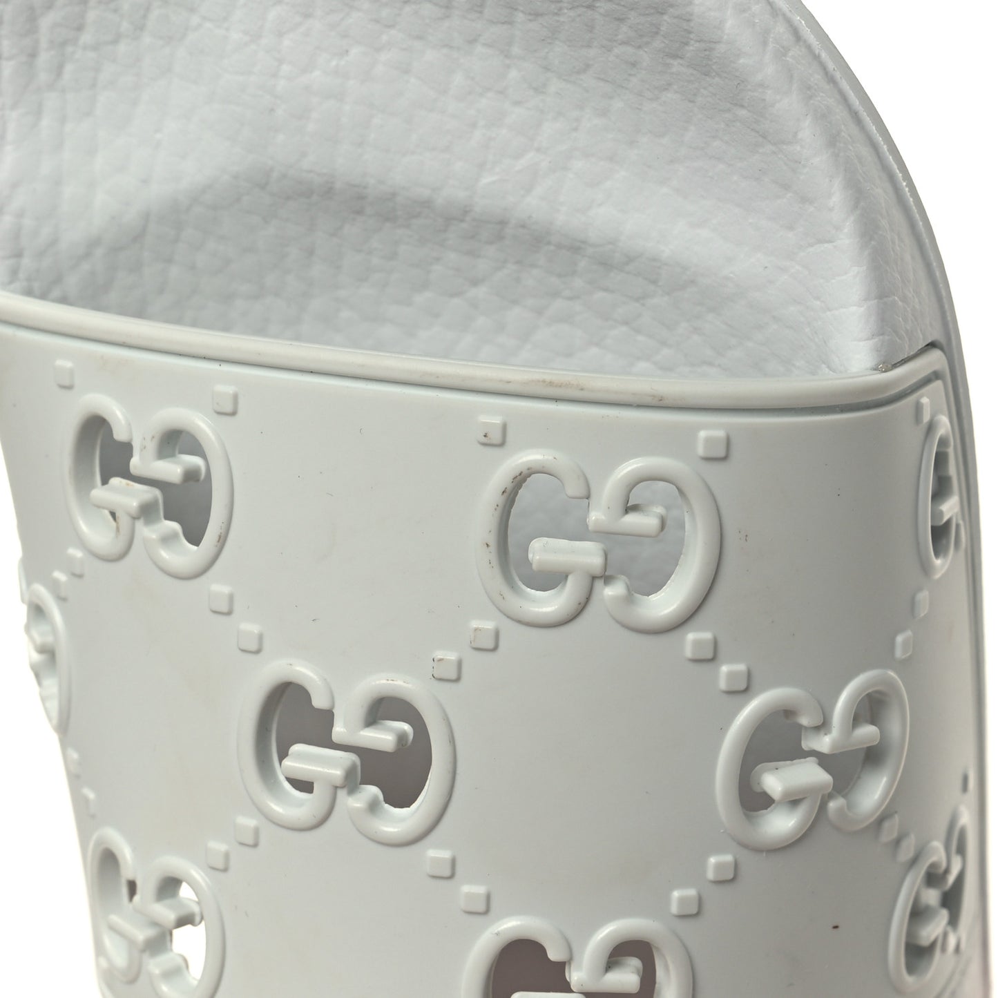 Rubber GG Monogram Perforated Womens Slide Sandals 37 Great White