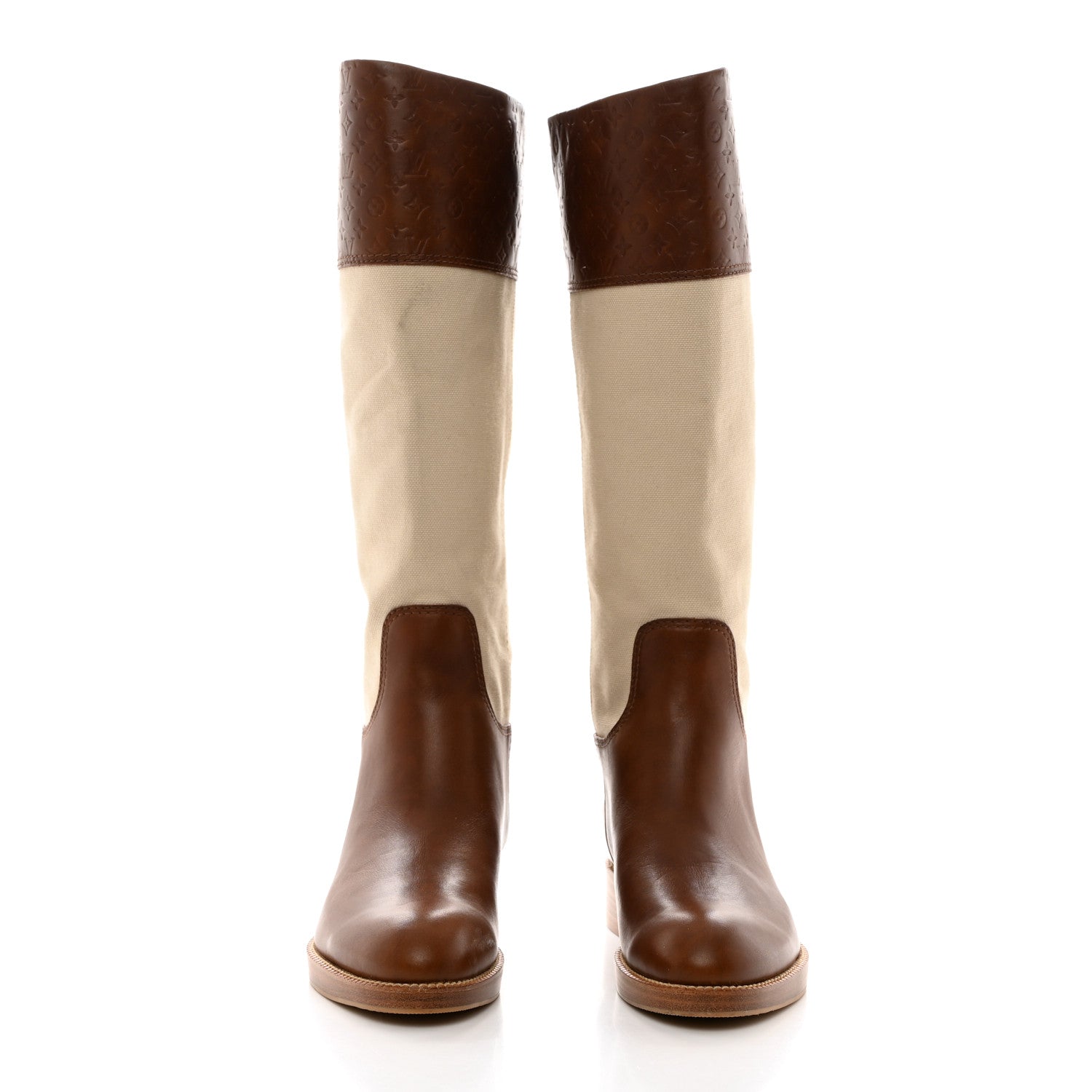 Louis Vuitton Canvas Calfskin Embossed Monogram Flat Seine Boots 37.5 2 of 10