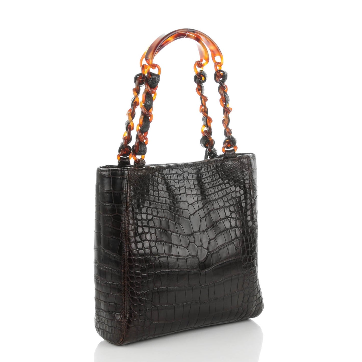Alligator Tortoise Chain Small Shoulder Bag Dark Brown