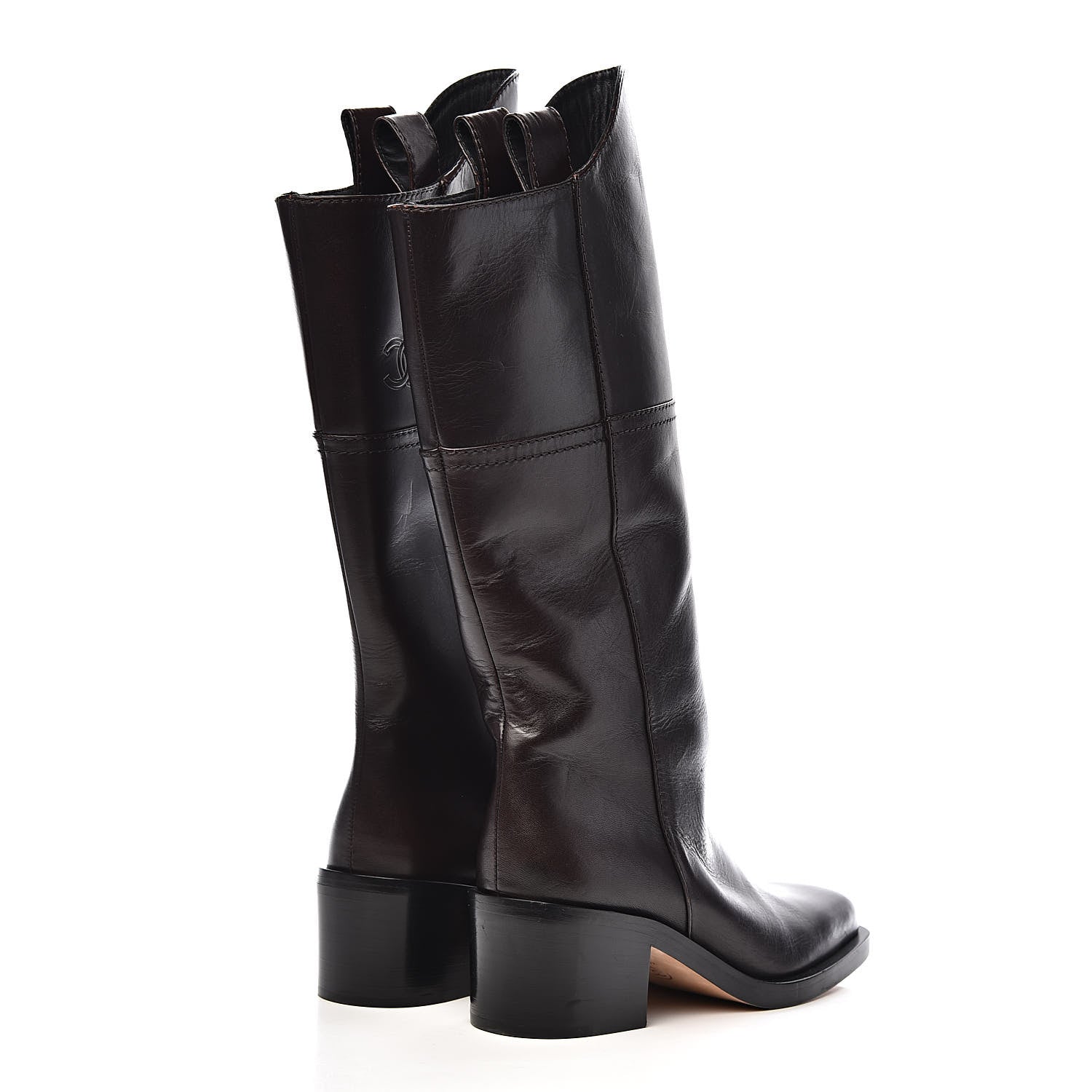 Chanel Calfskin CC Wyoming Knee High Boots 38 Dark Brown 4 of 8
