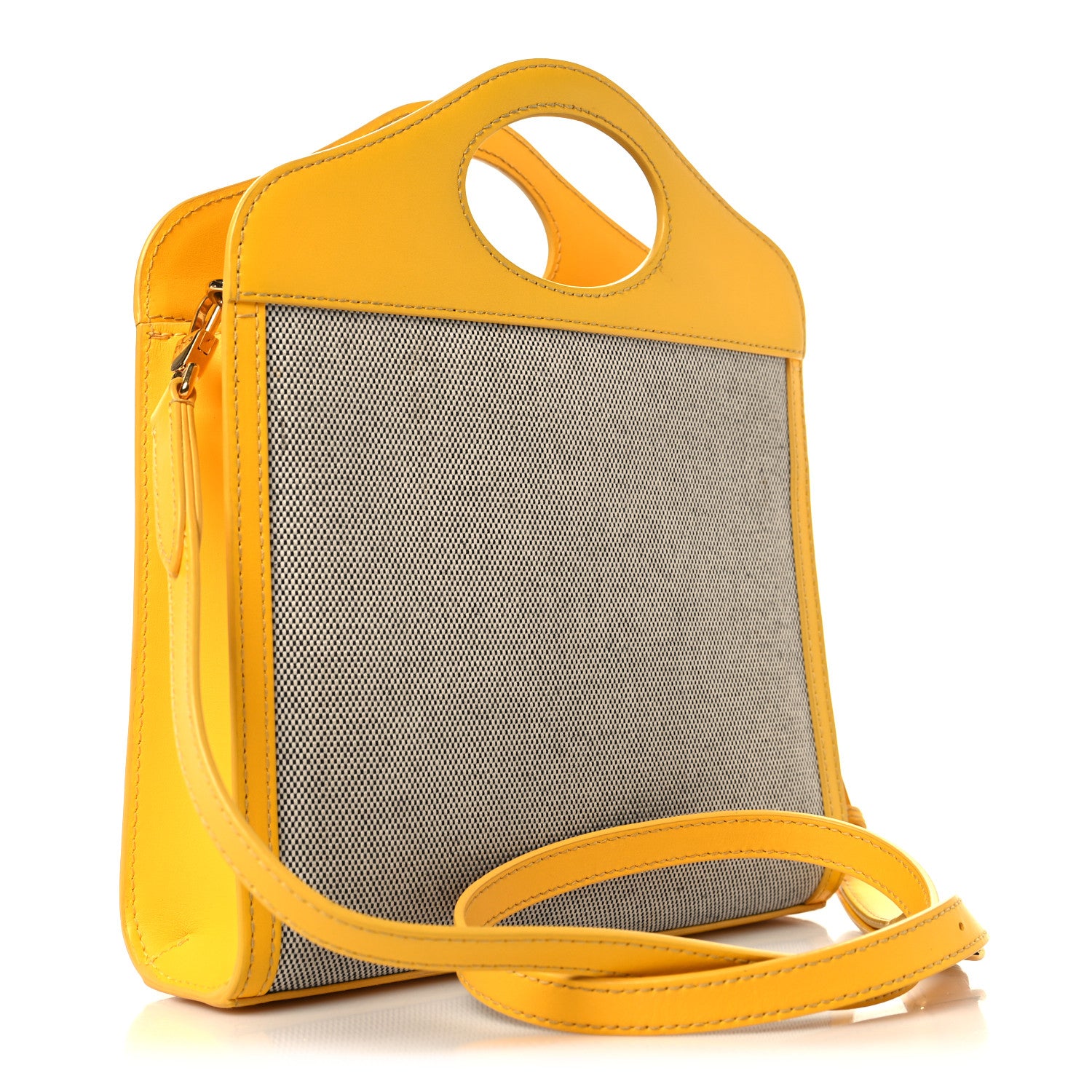 Burberry Canvas Smooth Calfskin Two Tone Mini Pocket Bag Deep Saffron 3 of 12