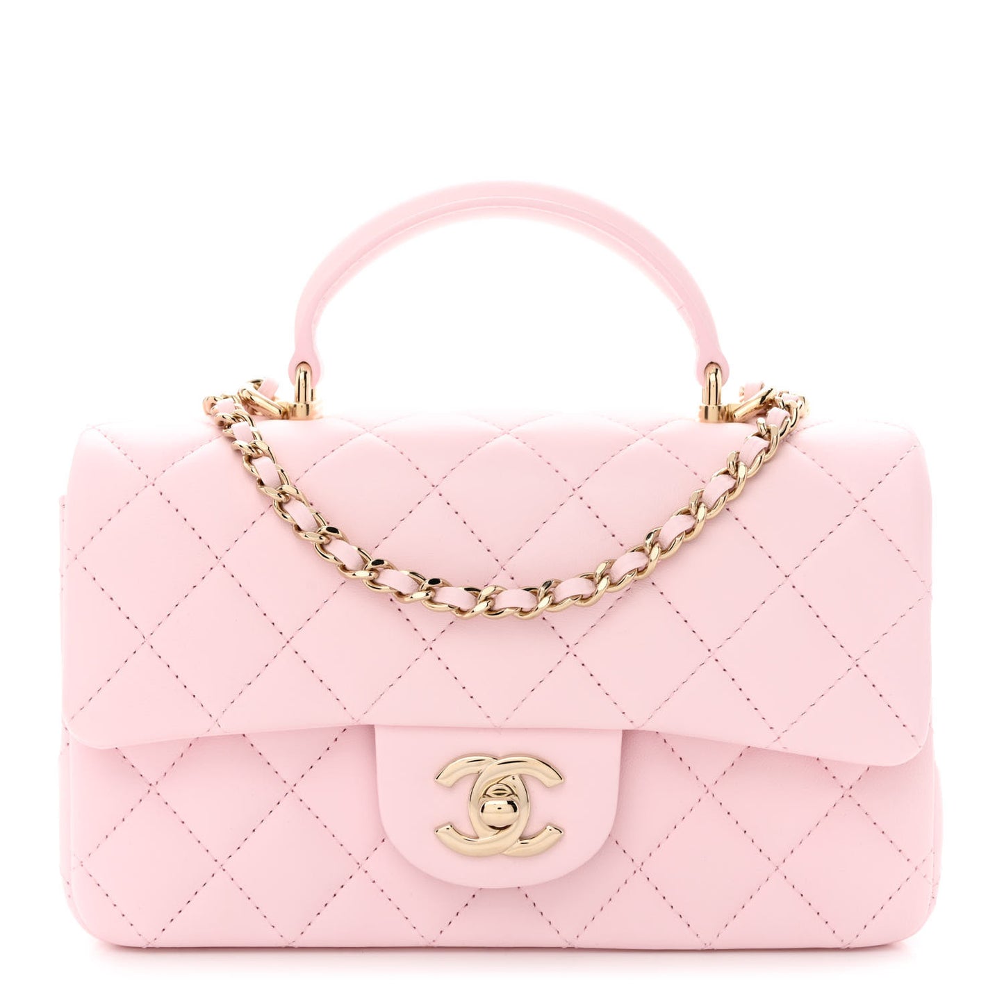 Lambskin Quilted Mini Top Handle Rectangular Flap Light Pink