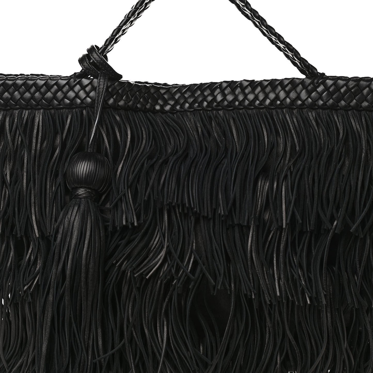 Calfskin Panier Fringe Tote Black