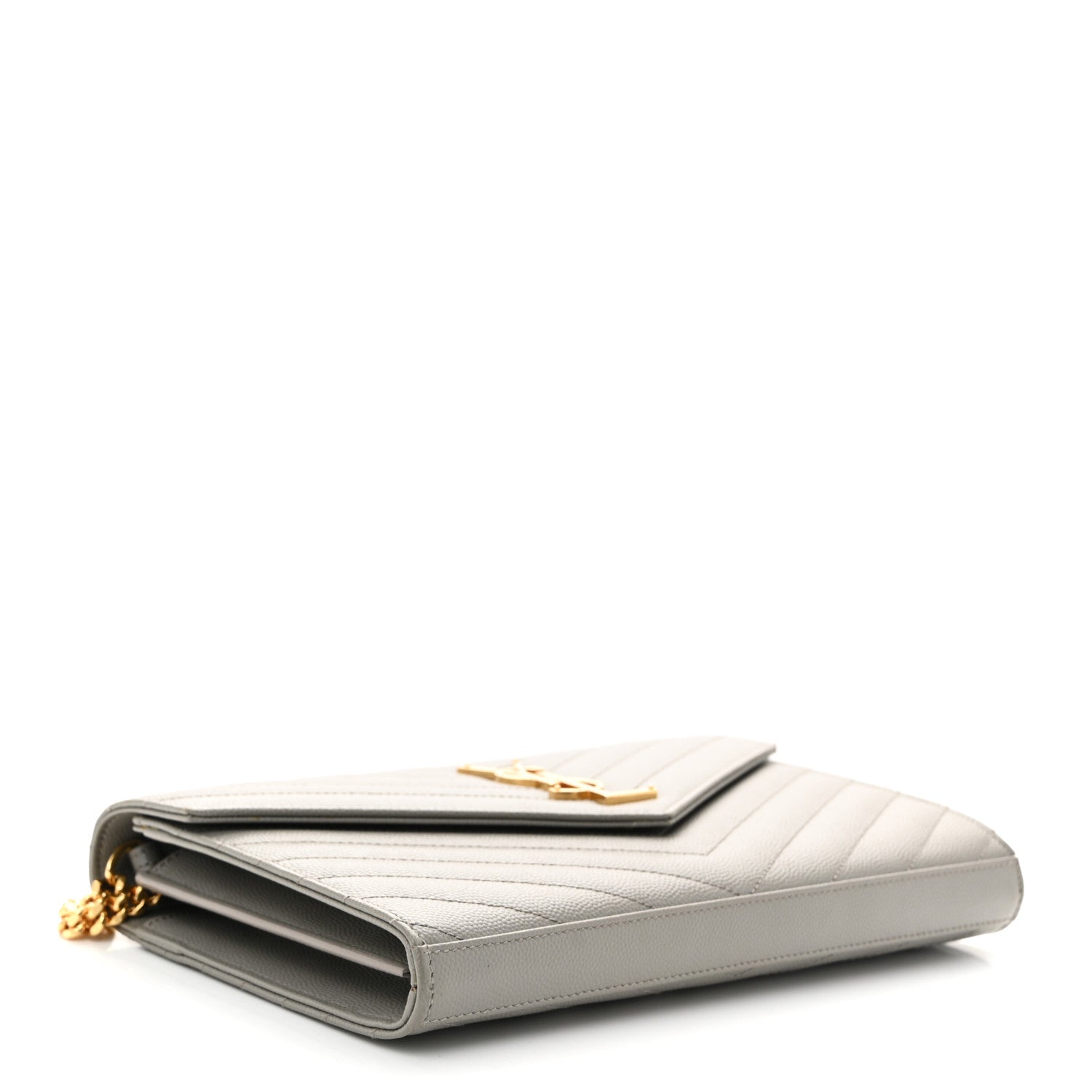 Saint Laurent Grain De Poudre Matelasse Chevron Monogram Chain Wallet Fog 4 of 12