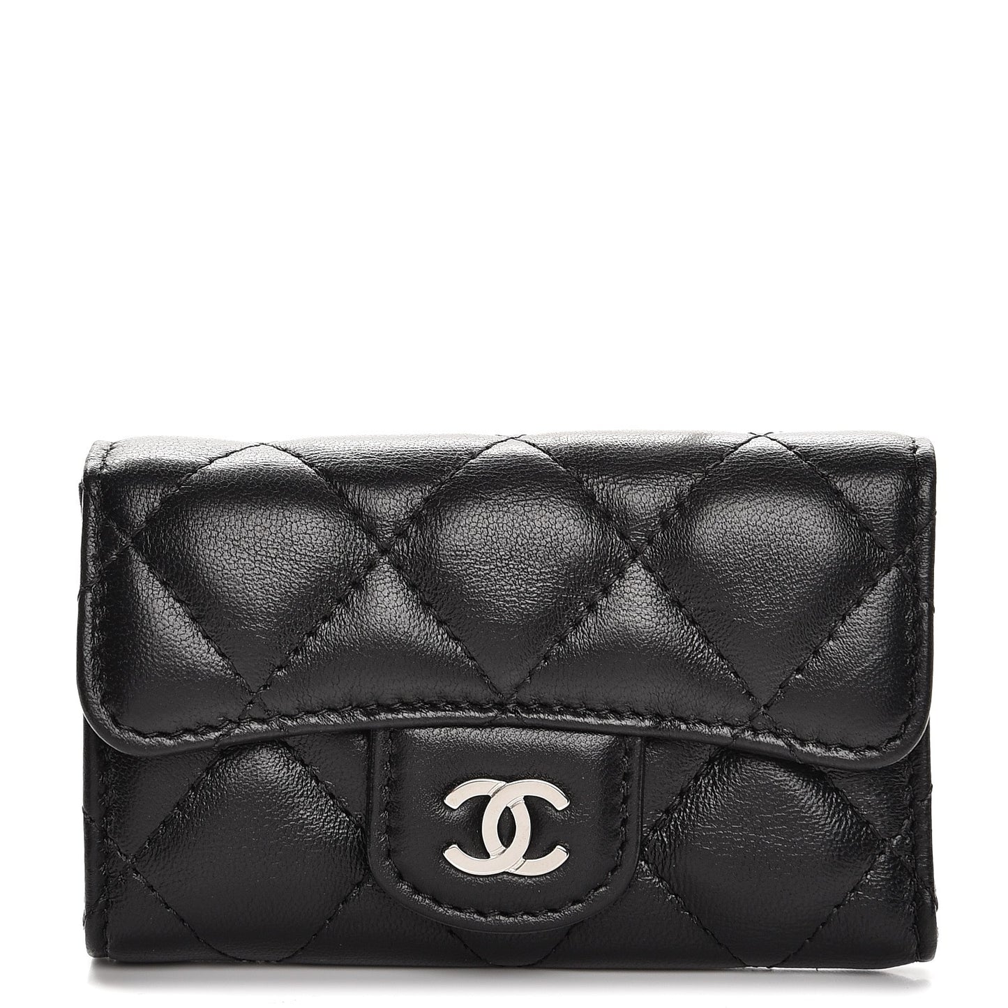 Lambskin Quilted 6 Key Holder Black