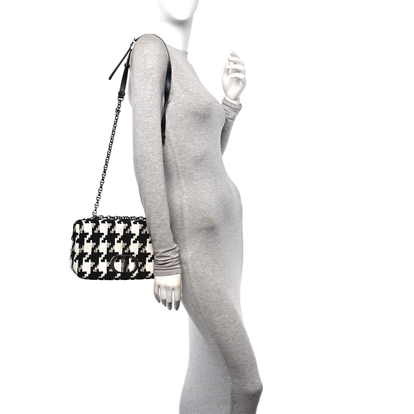 Tweed Macro Houndstooth Medium Caro Bag Black White