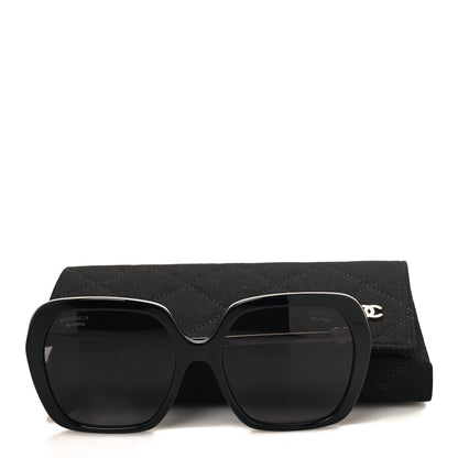 Chanel Acetate Polarized Square CC Heart Sunglasses 5521-A Black White 7 of 7