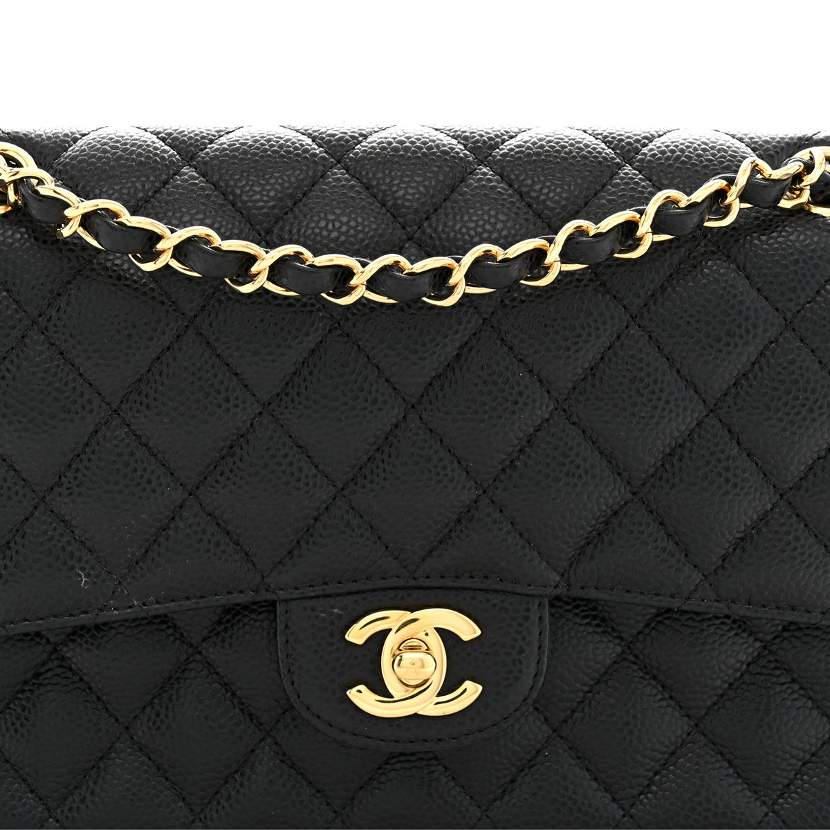 Caviar Quilted Medium Double Flap Black