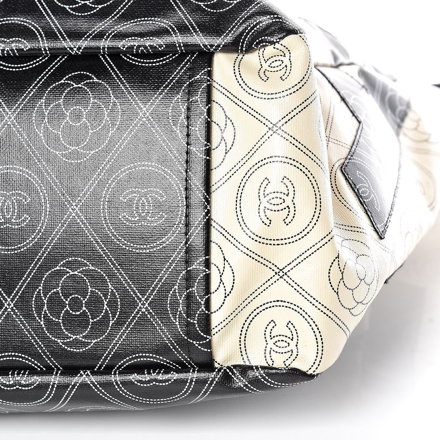 Chanel Coated Canvas Camellia Medium Shopping Tote Black Beige 10 of 10