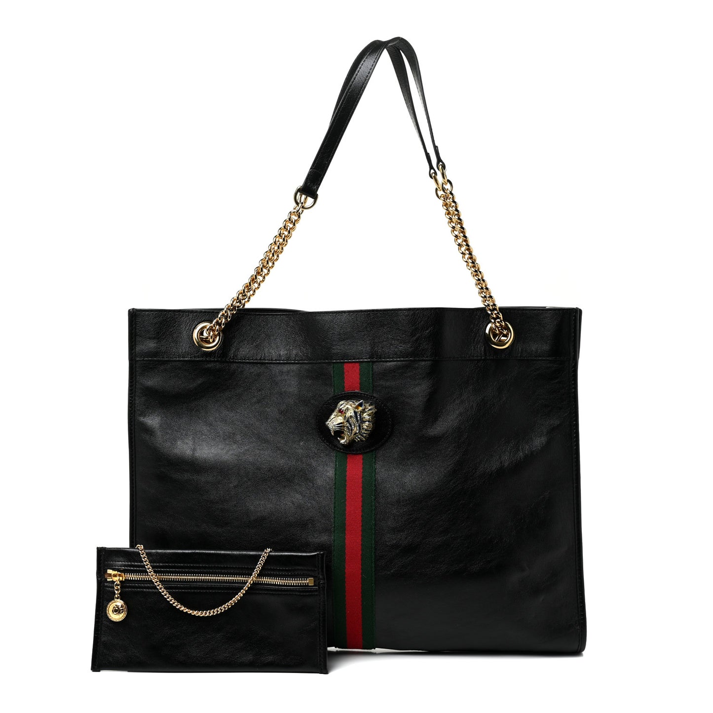 Calfskin Large Rajah Chain Tote Black
