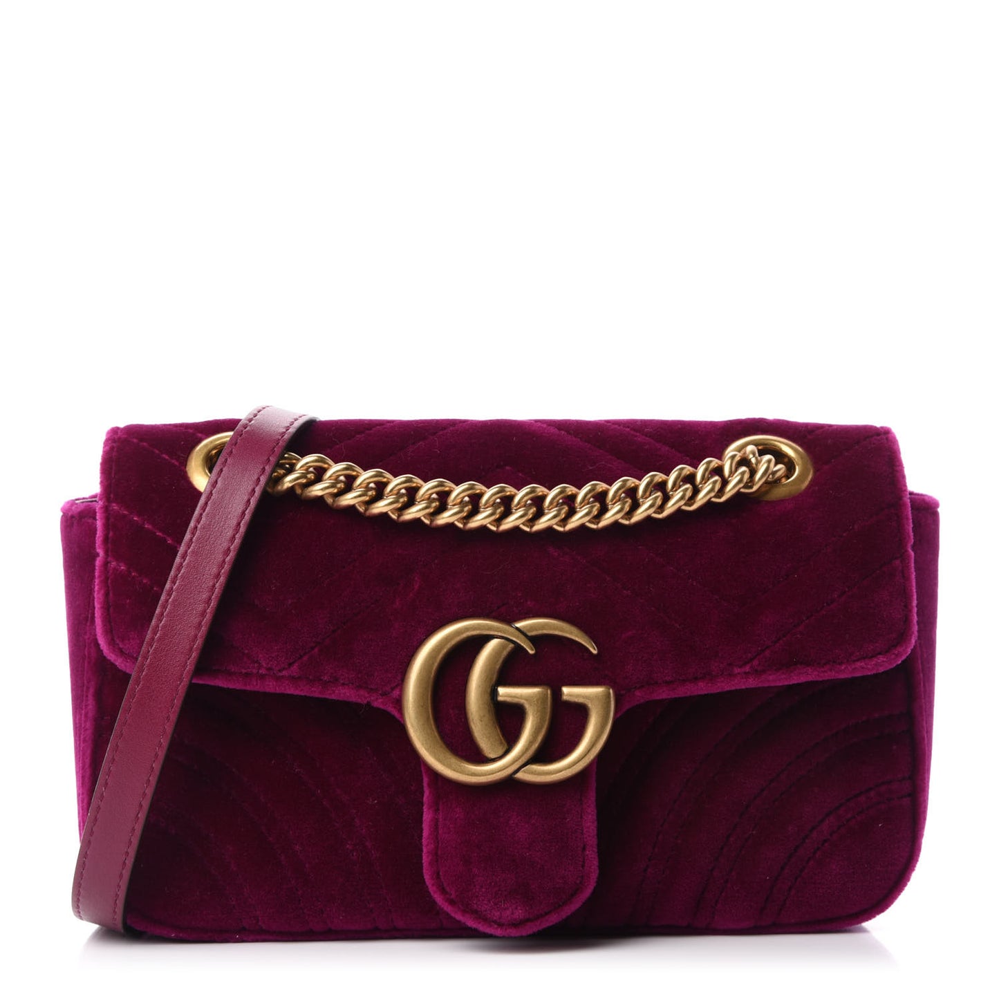 Velvet Matelasse Mini GG Marmont Shoulder Bag Fuchsia Violet Cyclamen