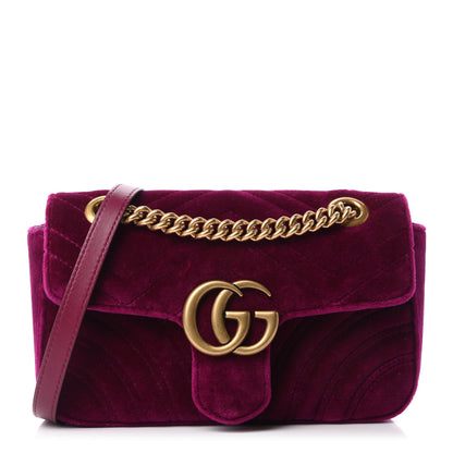 Gucci Velvet Matelasse Mini GG Marmont Shoulder Bag Fuchsia Violet Cyclamen 1 of 10
