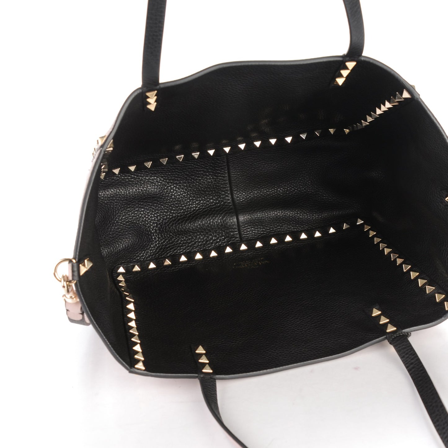 Calfskin Small Rockstud Reversible Tote Black Poudre