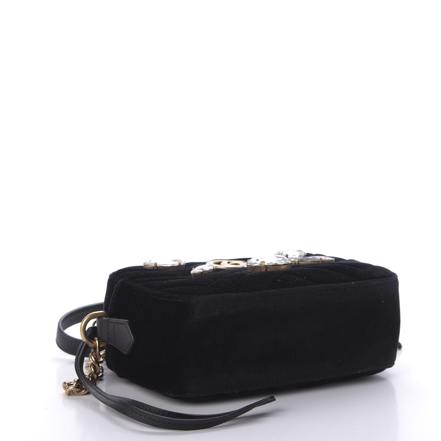 Velvet Matelasse Marquise Crystals Mini GG Marmont Chain Shoulder Bag Black
