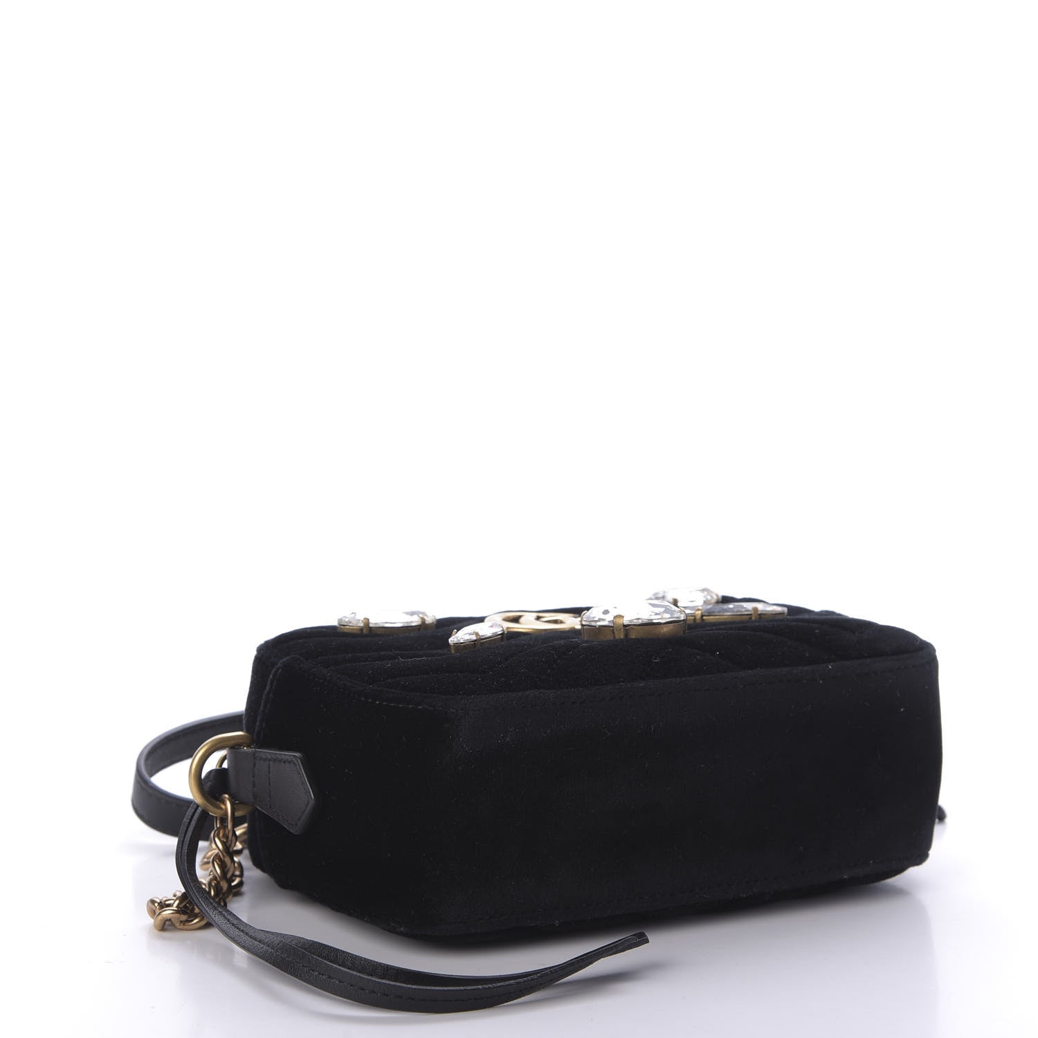 Gucci Velvet Matelasse Marquise Crystals Mini GG Marmont Chain Shoulder Bag Black 4 of 9