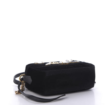 Gucci Velvet Matelasse Marquise Crystals Mini GG Marmont Chain Shoulder Bag Black 4 of 9