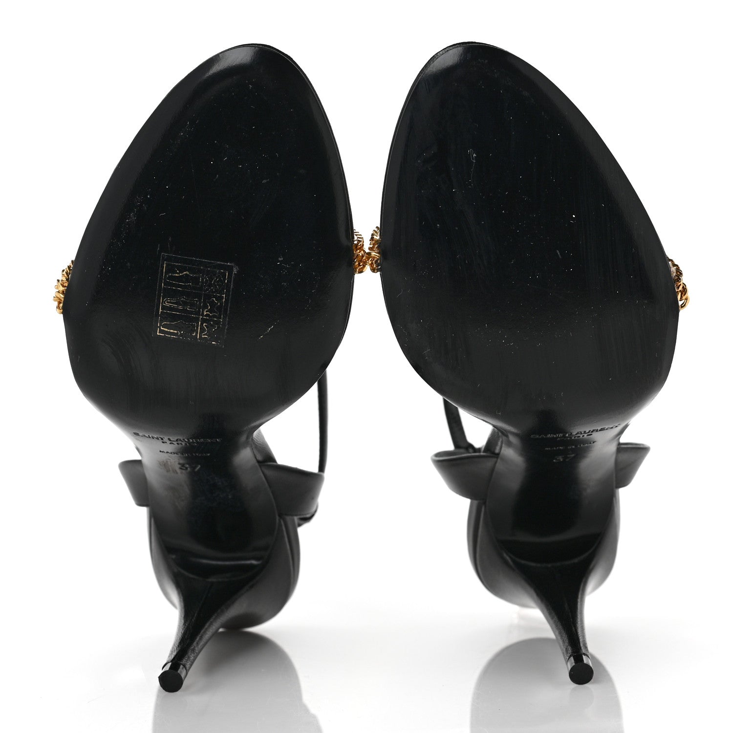 Saint Laurent Calfskin Chain Ankle Strap Sandals 37 Black 5 of 8