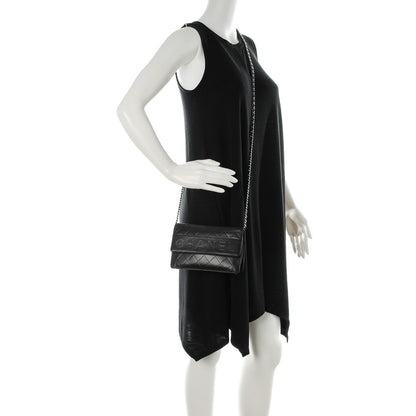 Chanel Lambskin Embossed Lax Wallet On Chain WOC Black 2 of 8