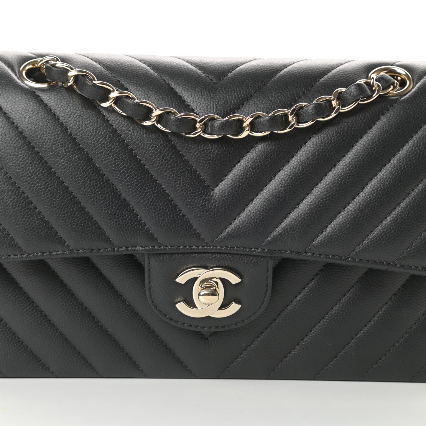 Caviar Chevron Quilted Small Double Flap Black